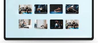 Tablet showing workout thumbnails