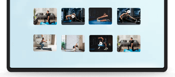 Tablet showing workout thumbnails